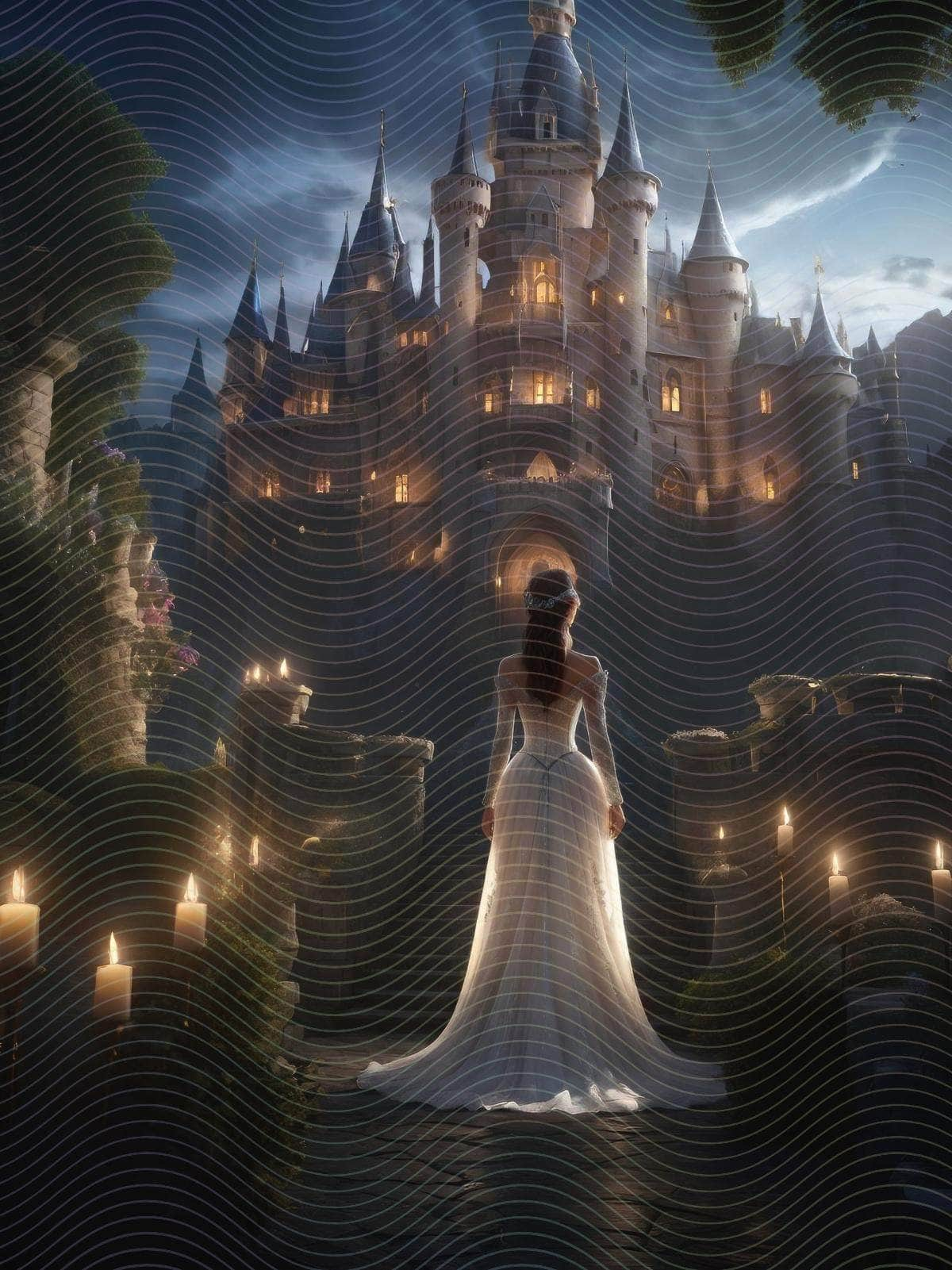 Fairy Tale Princess Standing in front of a Castle