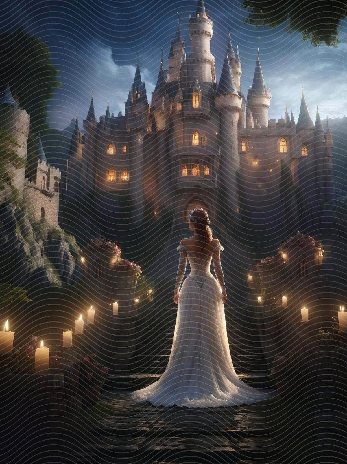 Fairy Tale Princess Standing in front of a Castle