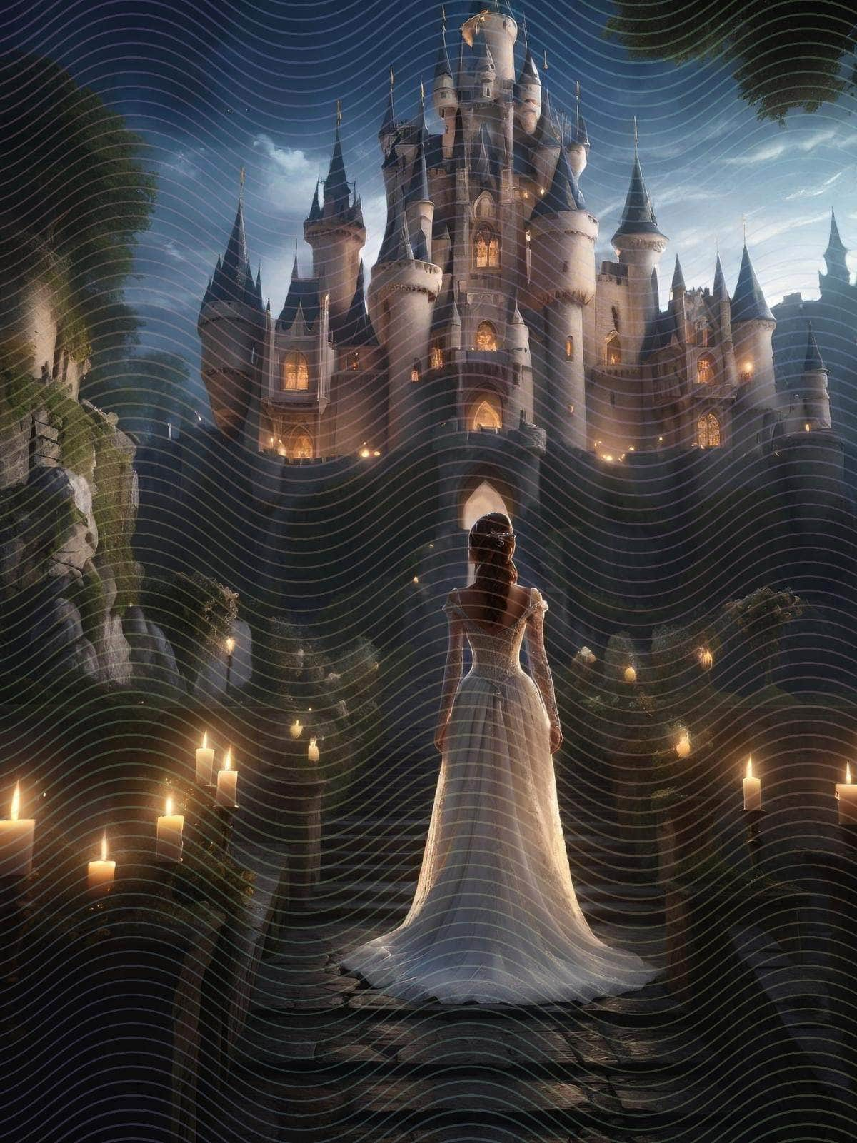 Fairy Tale Princess Standing in front of a Castle