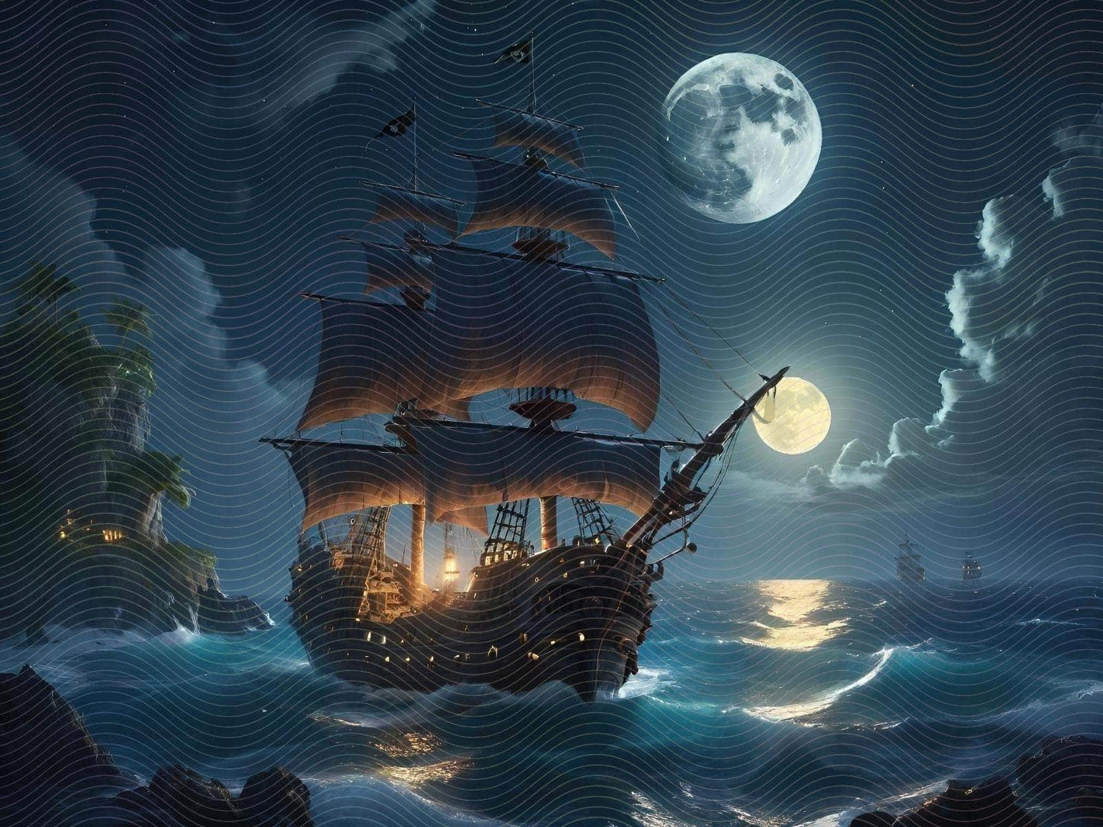 Fantasy Full Moon Pirate War Ship