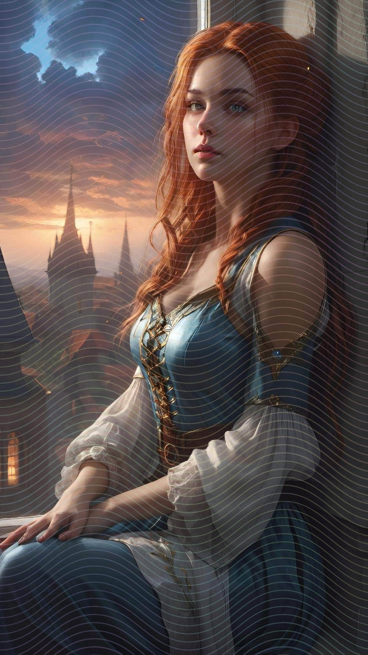 Fantasy Portrait of a Woman Sitting on a Ledge