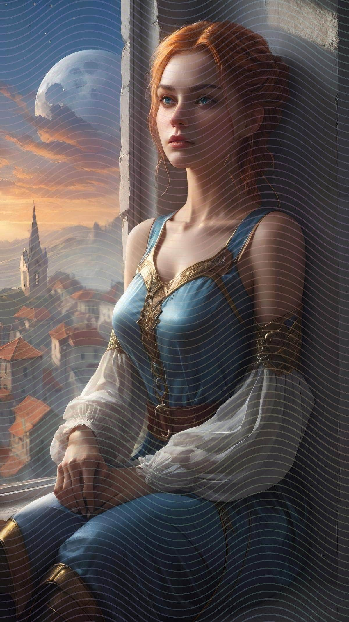 Fantasy Portrait of a Woman Sitting on a Ledge