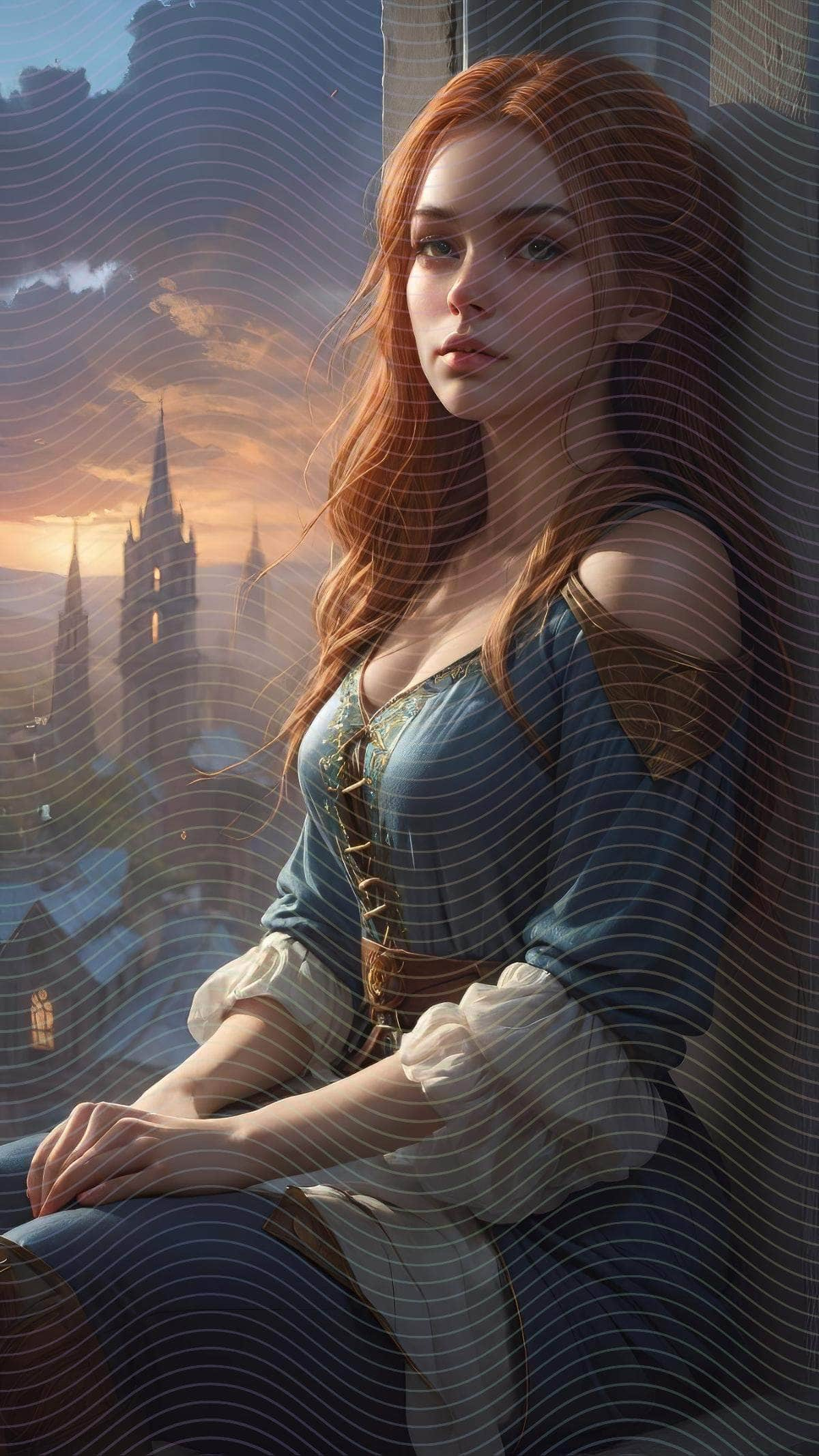 Fantasy Portrait of a Woman Sitting on a Ledge