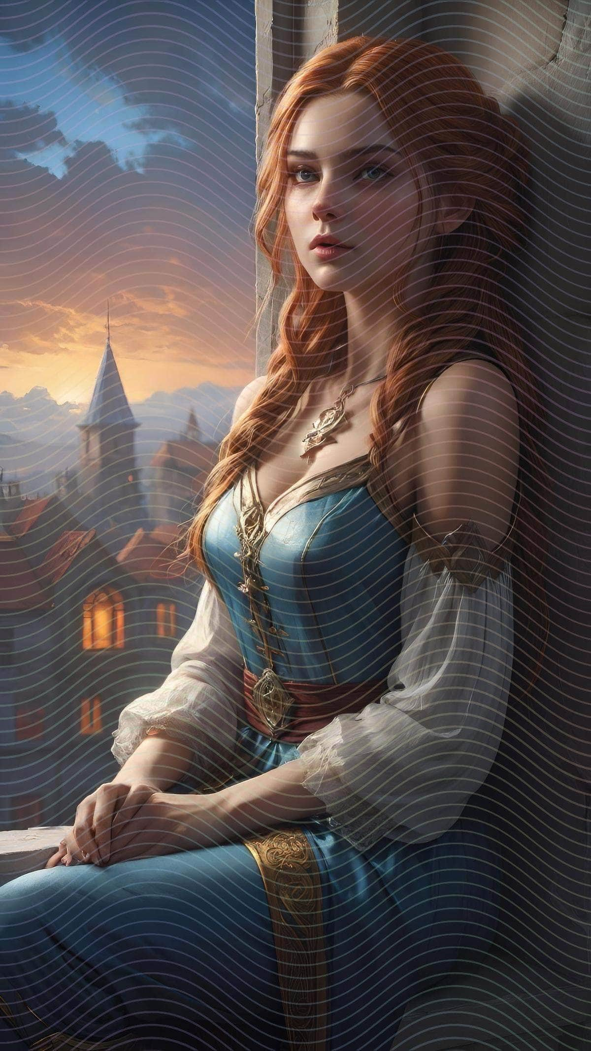 Fantasy Portrait of a Woman Sitting on a Ledge