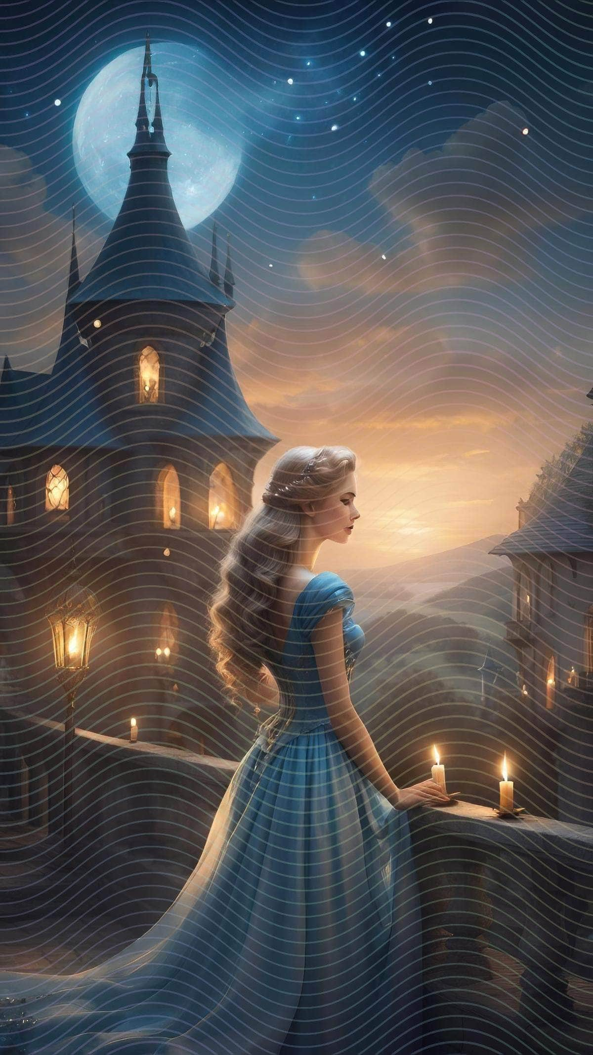 Fantasy Princess in Her Lit Castle