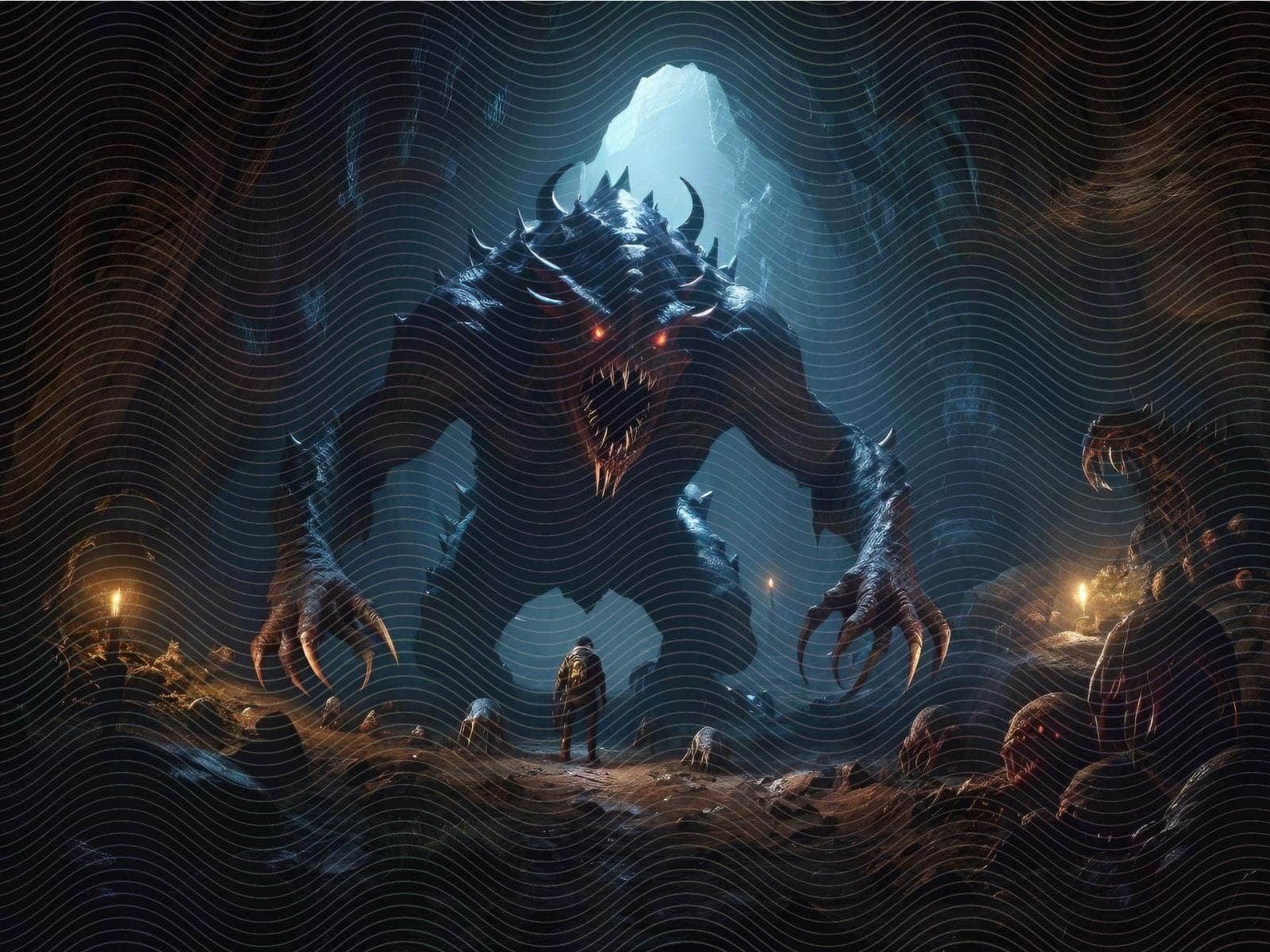 Fantasy Strange Creatures In A Cavern