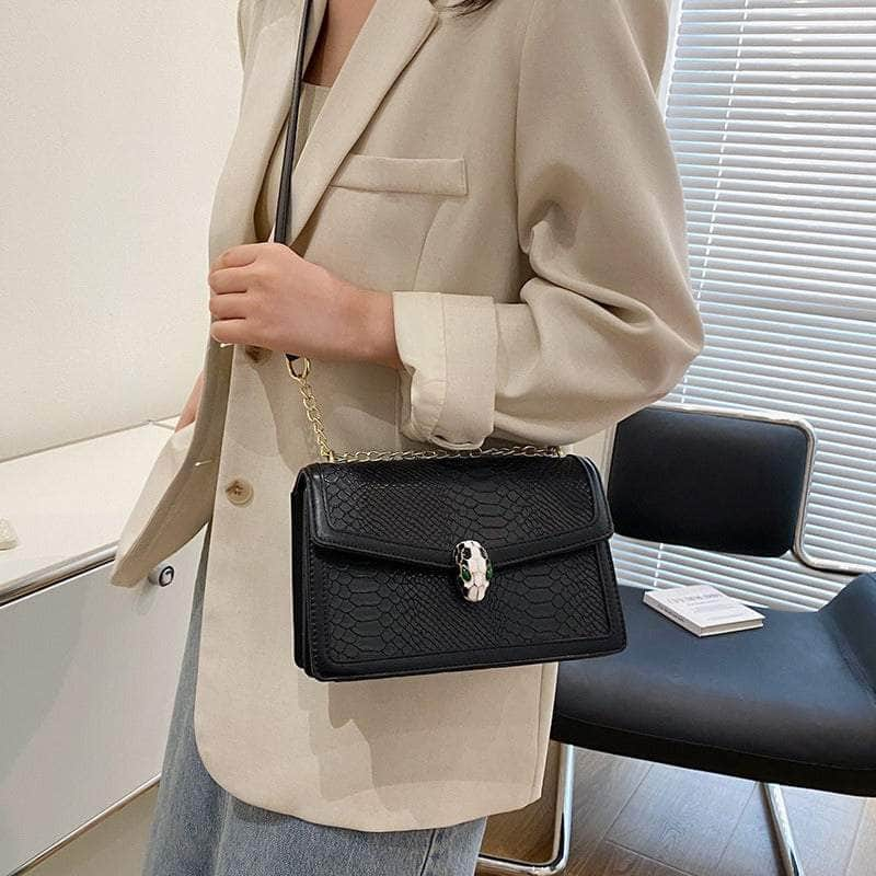 Fashion-Forward Square Bag with Snake Buckle