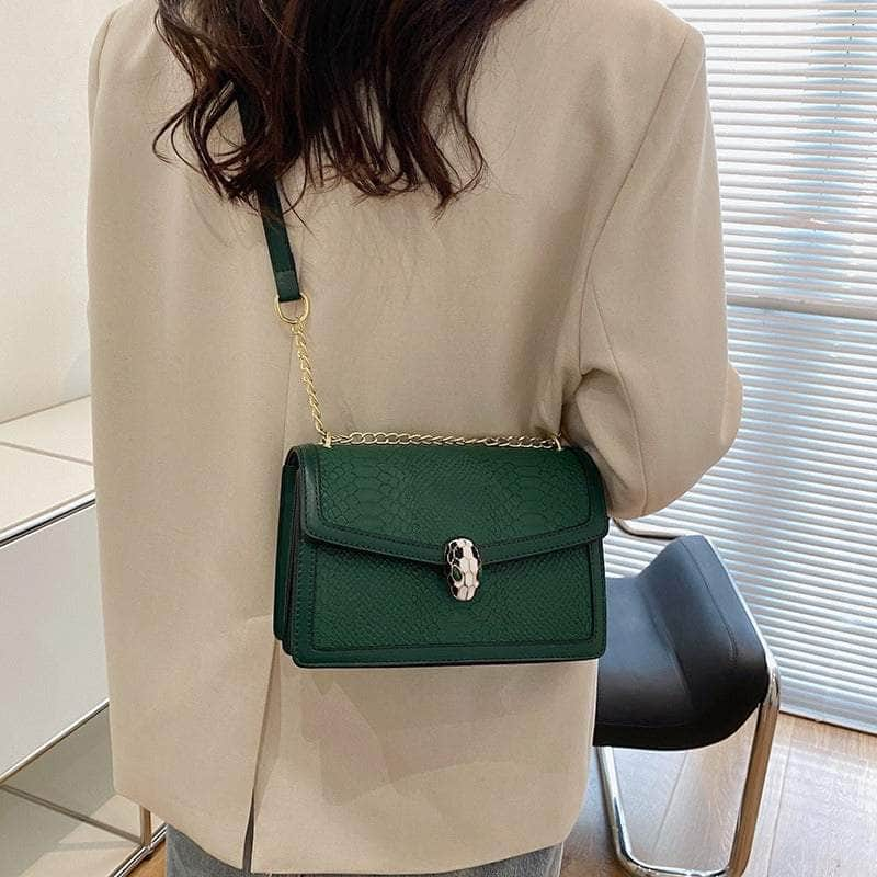 Fashion-Forward Square Bag with Snake Buckle