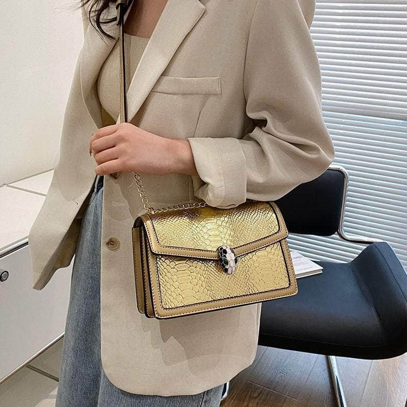 Fashion-Forward Square Bag with Snake Buckle