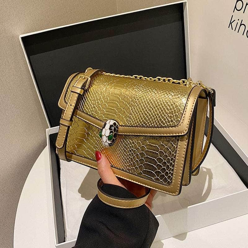 Fashion-Forward Square Bag with Snake Buckle