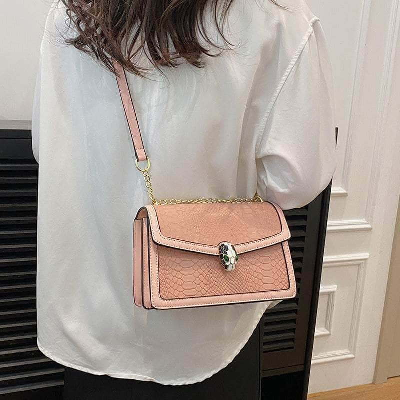 Fashion-Forward Square Bag with Snake Buckle