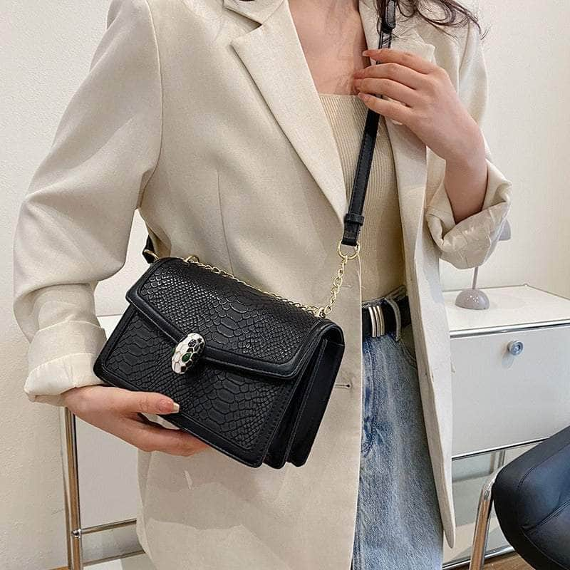 Fashion-Forward Square Bag with Snake Buckle