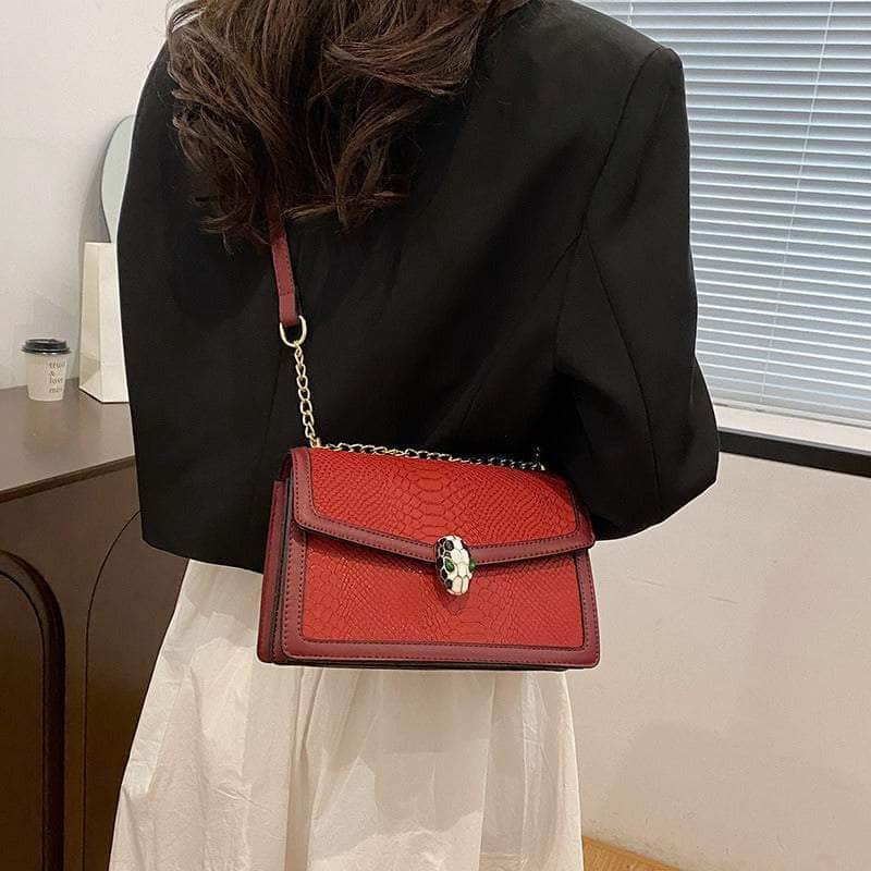 Fashion-Forward Square Bag with Snake Buckle