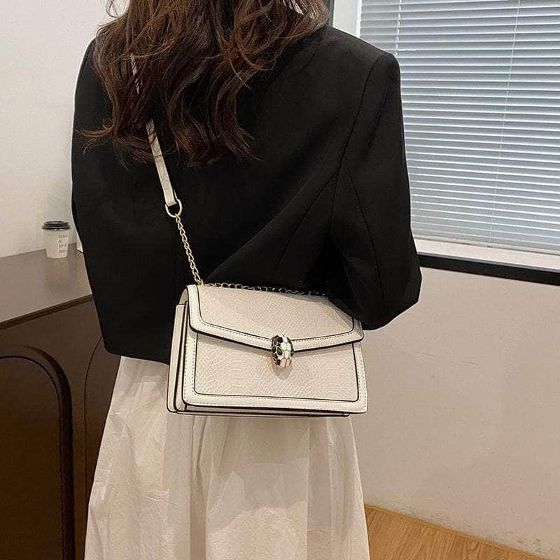 Fashion-Forward Square Bag with Snake Buckle