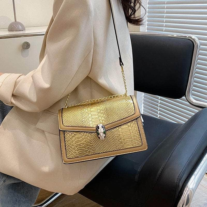 Fashion-Forward Square Bag with Snake Buckle