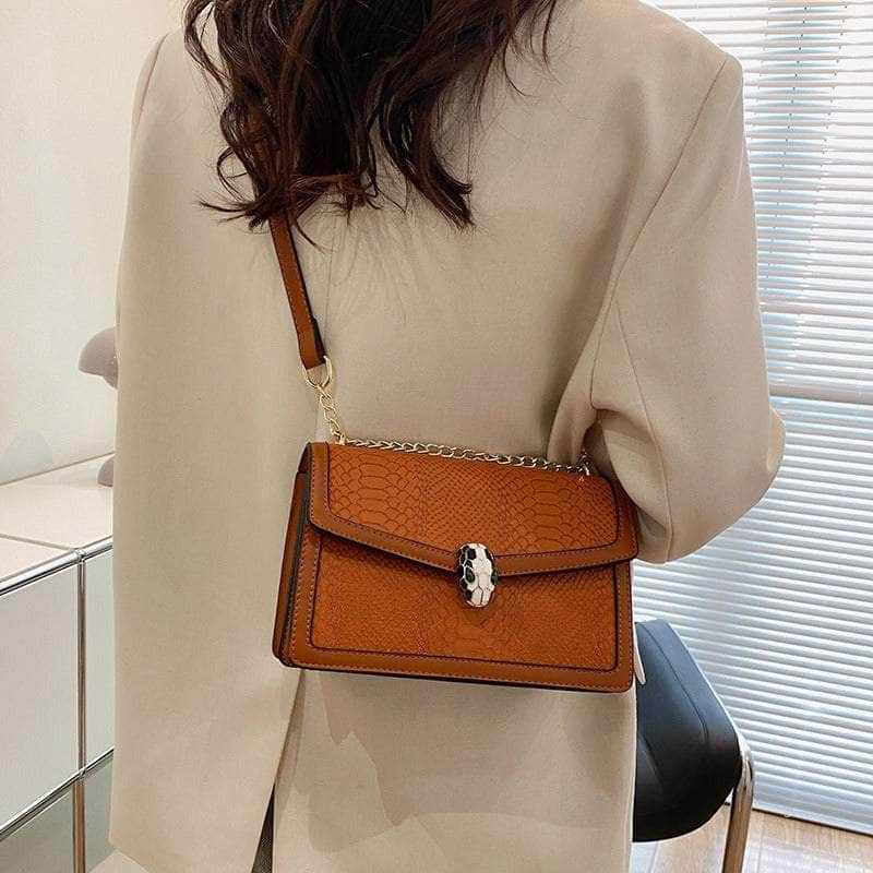 Fashion-Forward Square Bag with Snake Buckle