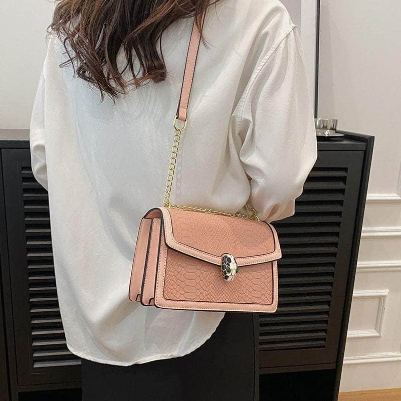 Fashion-Forward Square Bag with Snake Buckle