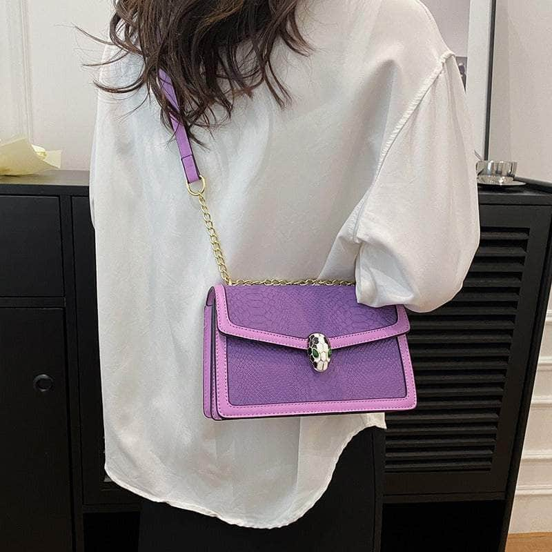 Fashion-Forward Square Bag with Snake Buckle