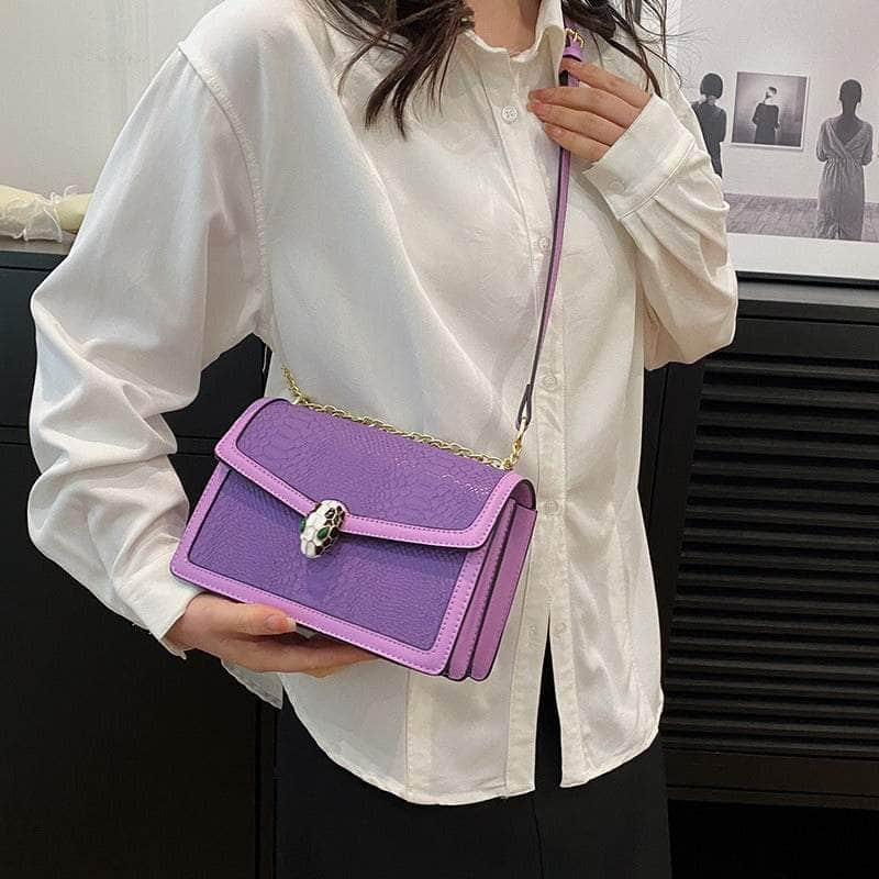 Fashion-Forward Square Bag with Snake Buckle