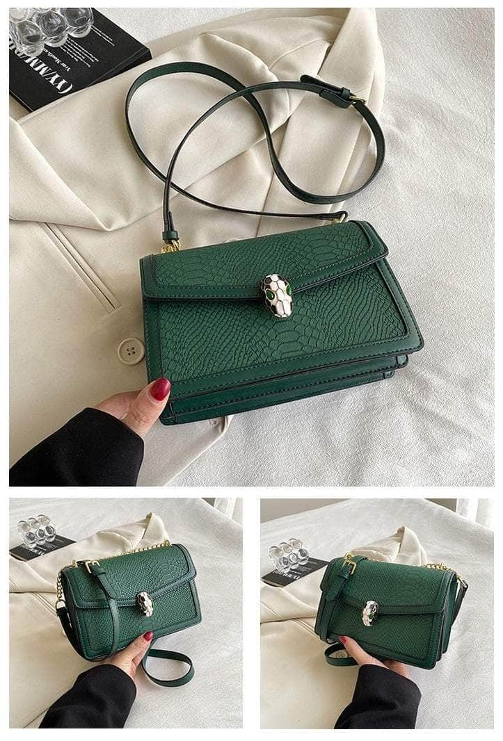 Fashion-Forward Square Bag with Snake Buckle