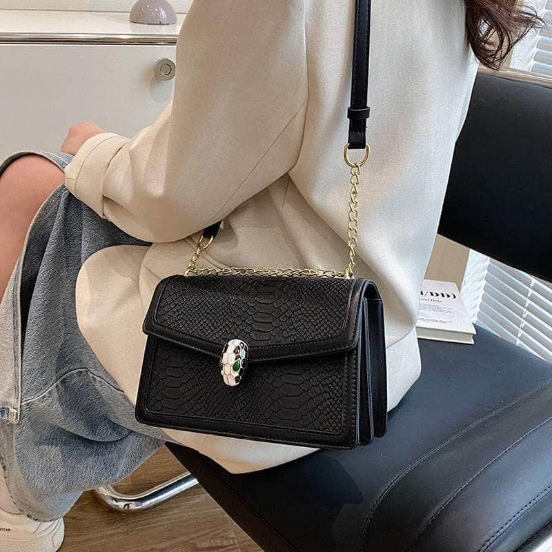 Fashion-Forward Square Bag with Snake Buckle