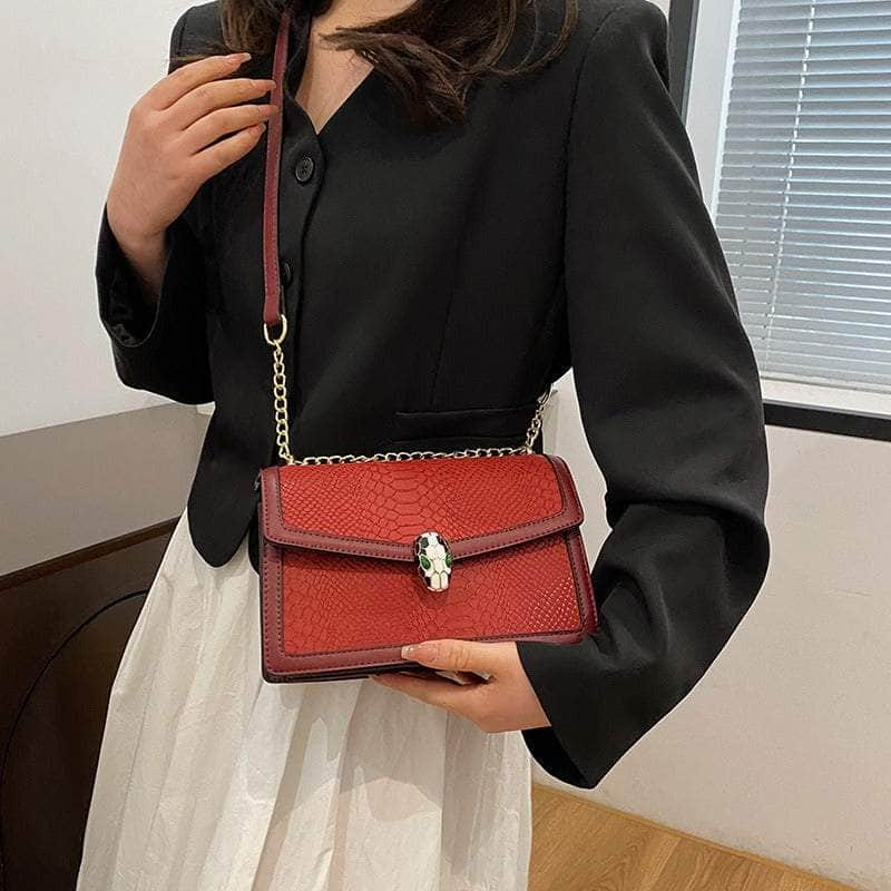 Fashion-Forward Square Bag with Snake Buckle