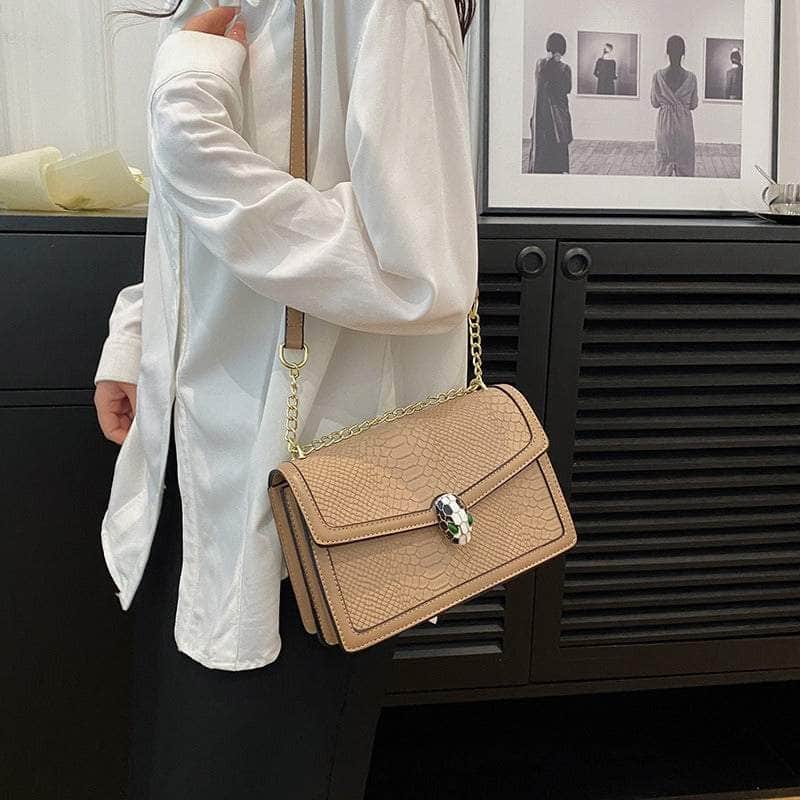 Fashion-Forward Square Bag with Snake Buckle