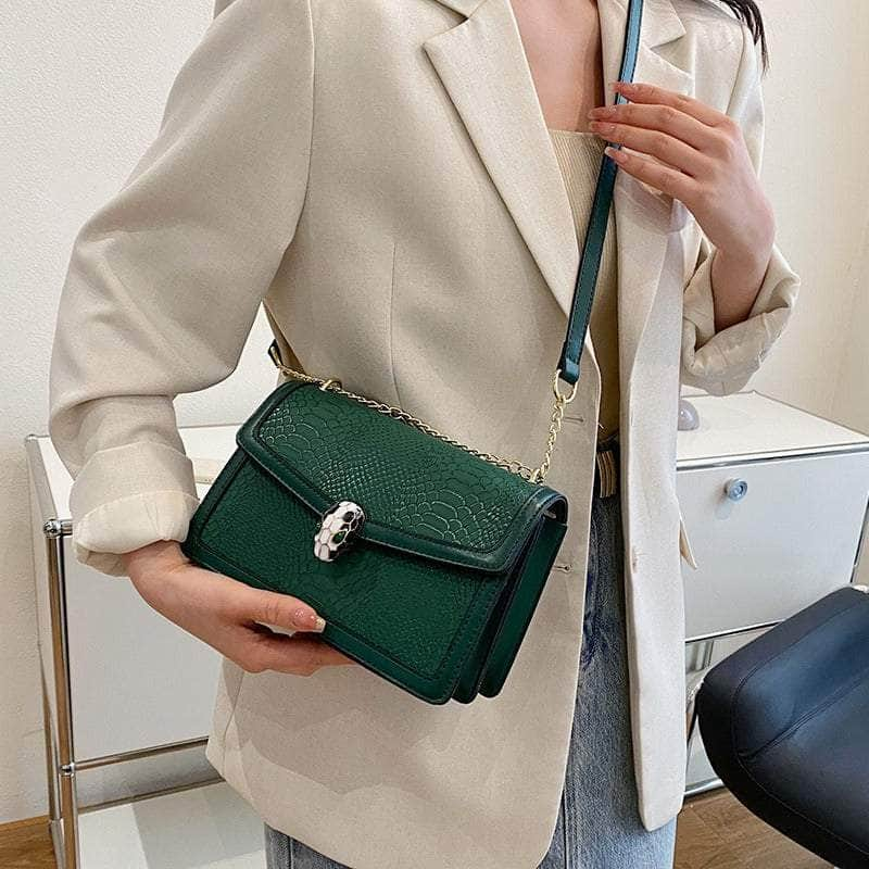 Fashion-Forward Square Bag with Snake Buckle