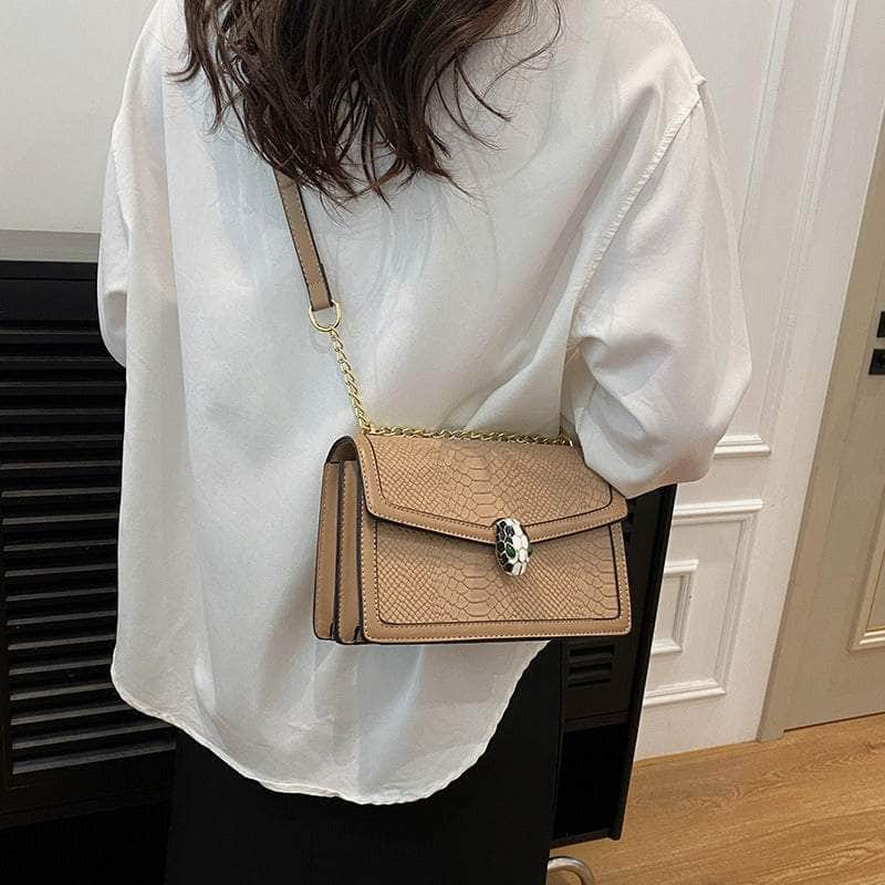 Fashion-Forward Square Bag with Snake Buckle