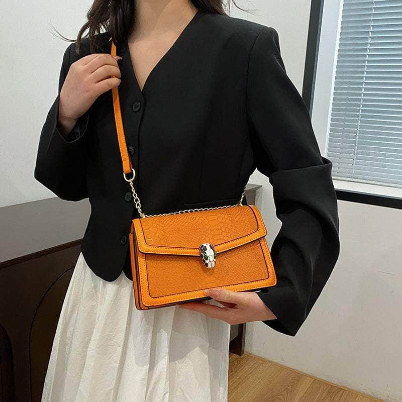 Fashion-Forward Square Bag with Snake Buckle