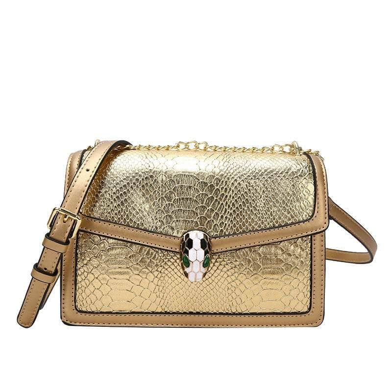 Fashion-Forward Square Bag with Snake Buckle Gold