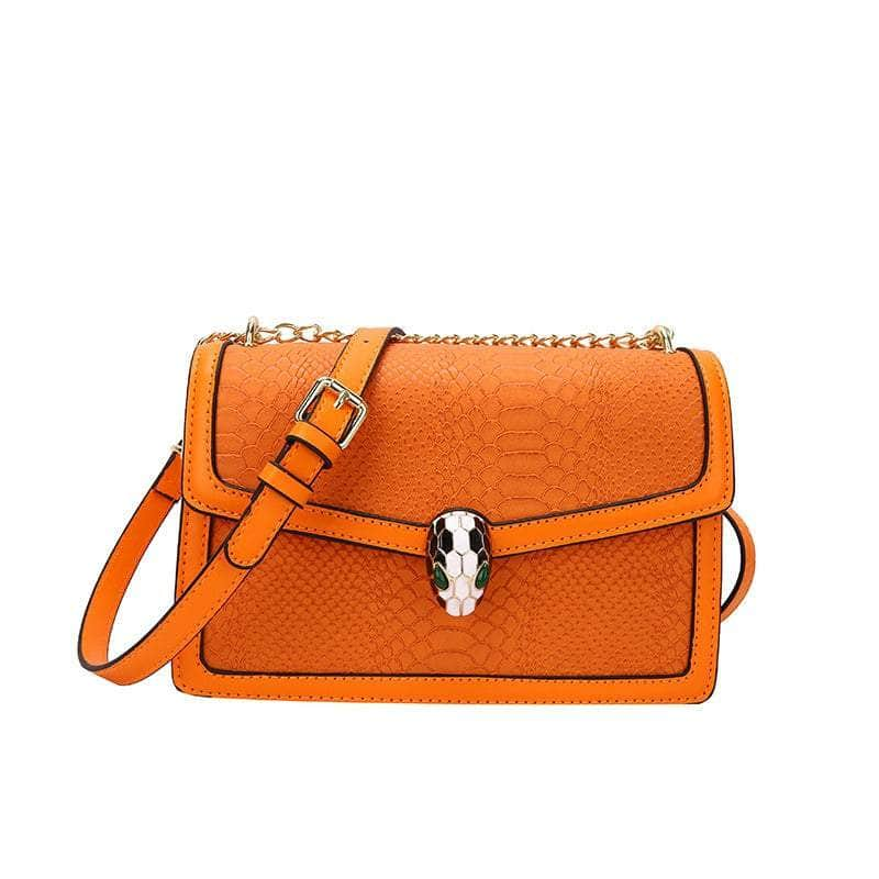 Fashion-Forward Square Bag with Snake Buckle Orange