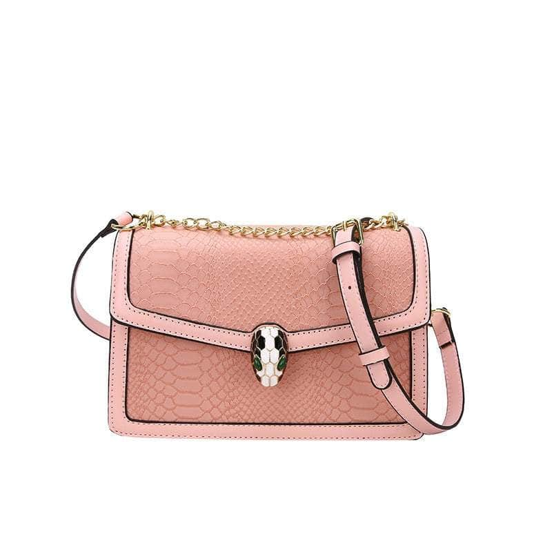 Fashion-Forward Square Bag with Snake Buckle Pink