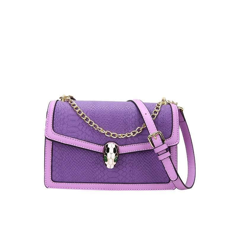 Fashion-Forward Square Bag with Snake Buckle Purple