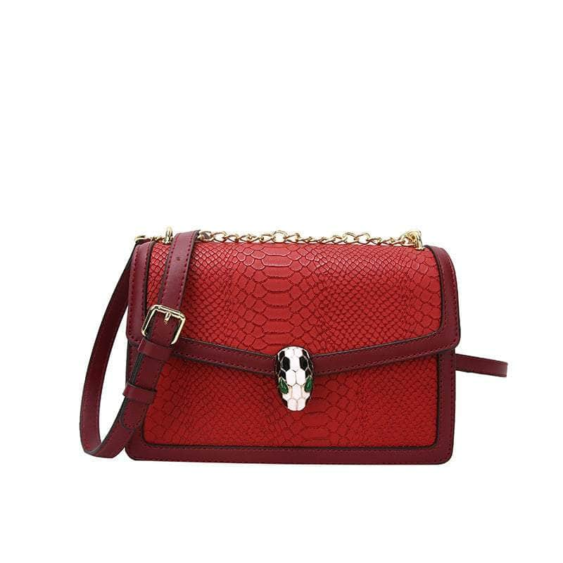 Fashion-Forward Square Bag with Snake Buckle Red