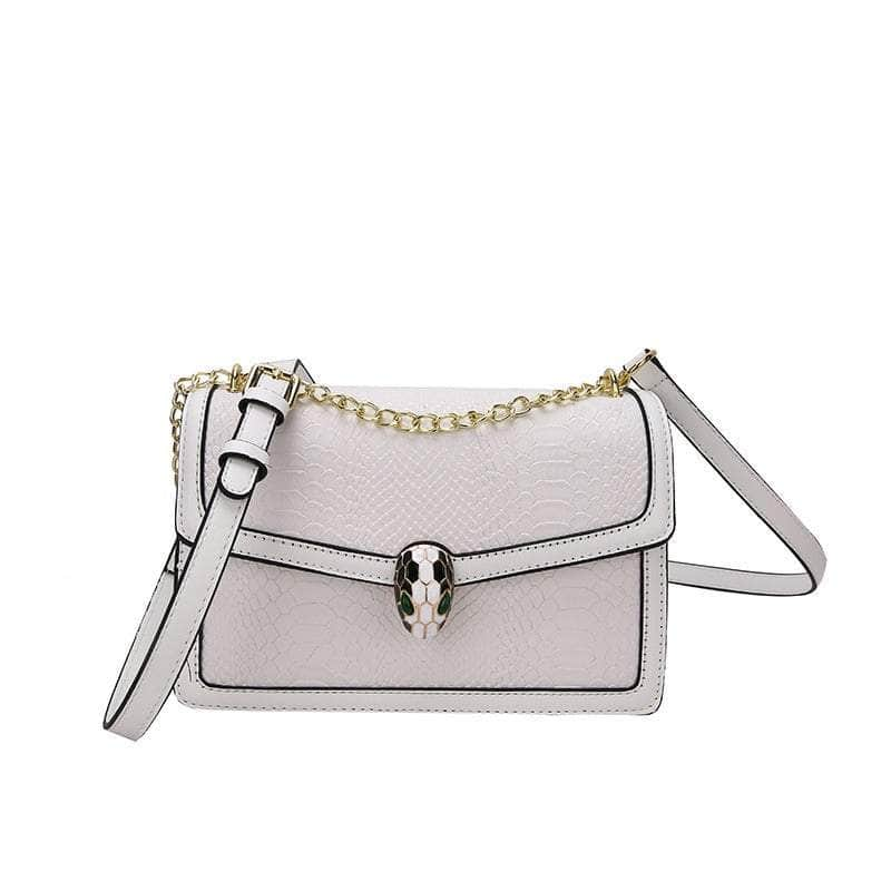 Fashion-Forward Square Bag with Snake Buckle White