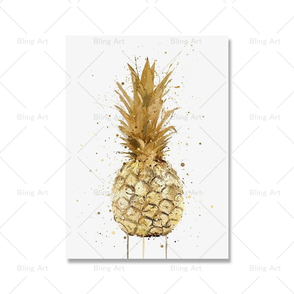 Fashion Lips and Champagne Canvas: Pink Pineapple, Golden Balloon Dog Wall Art Picture 3 / A4 21x30cm no frame