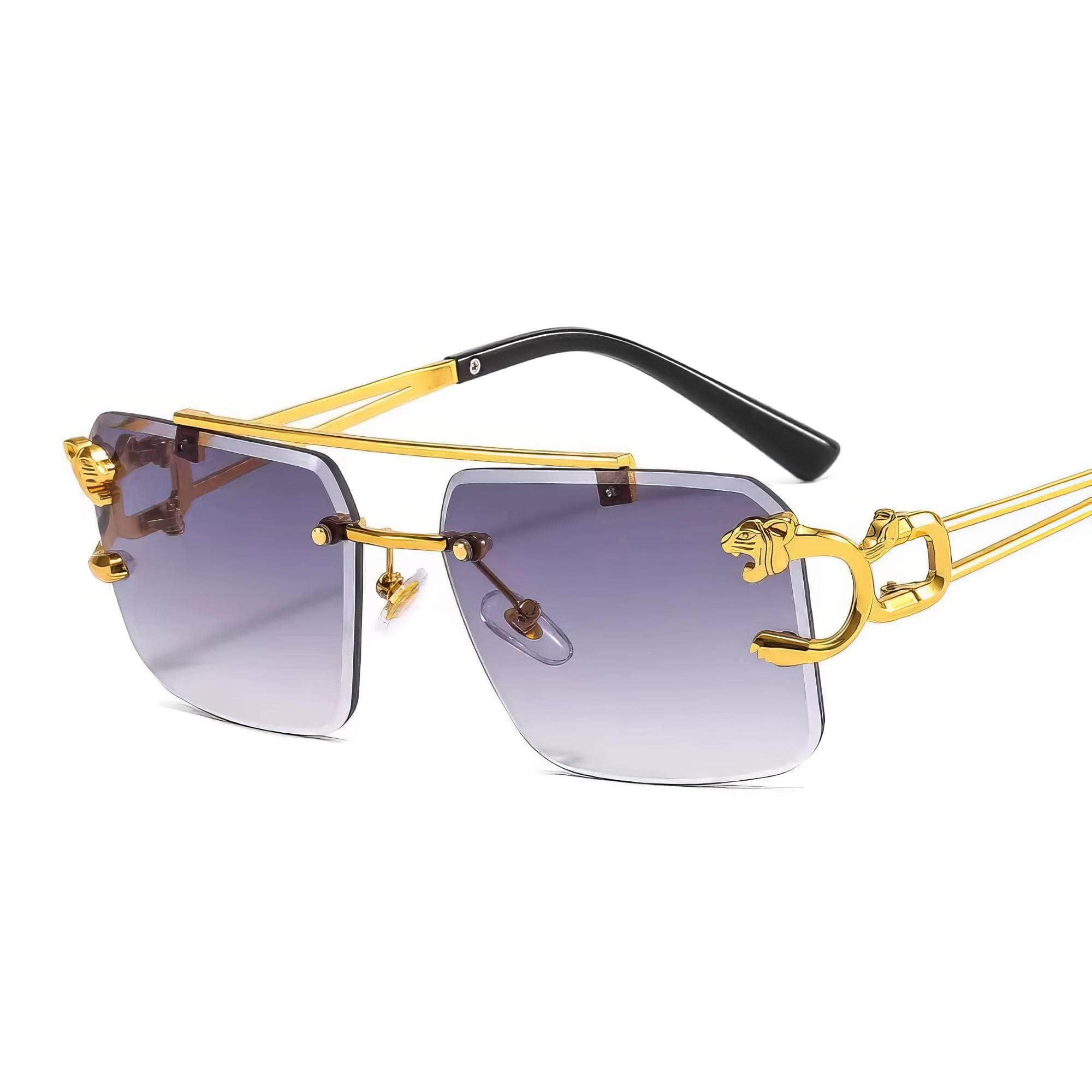 Fashion Square Double Bridge Eyewear Purple/Gold / Resin