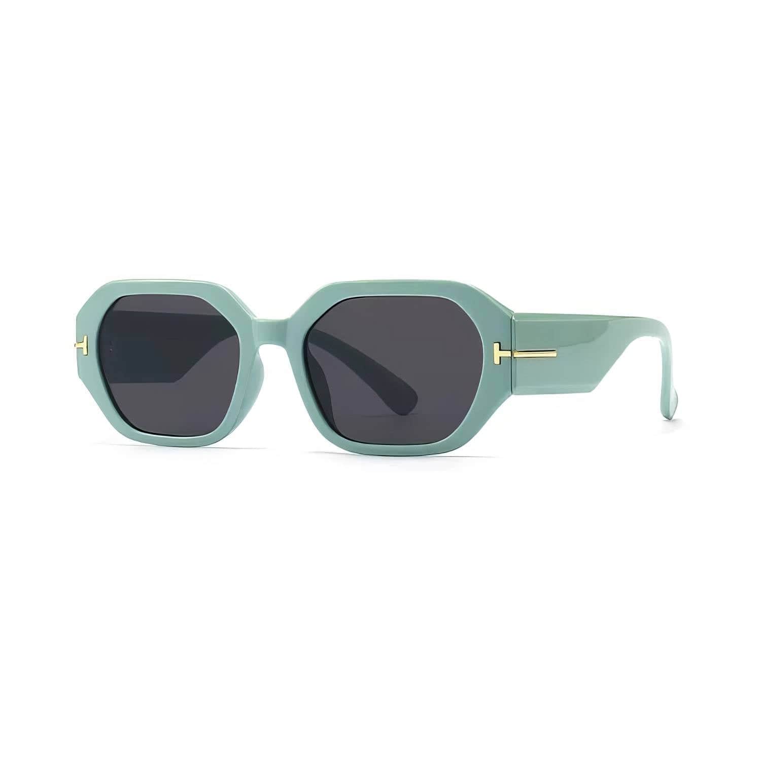 Fashion Square T-Frame Sunglasses Green Black/Gray / Resin