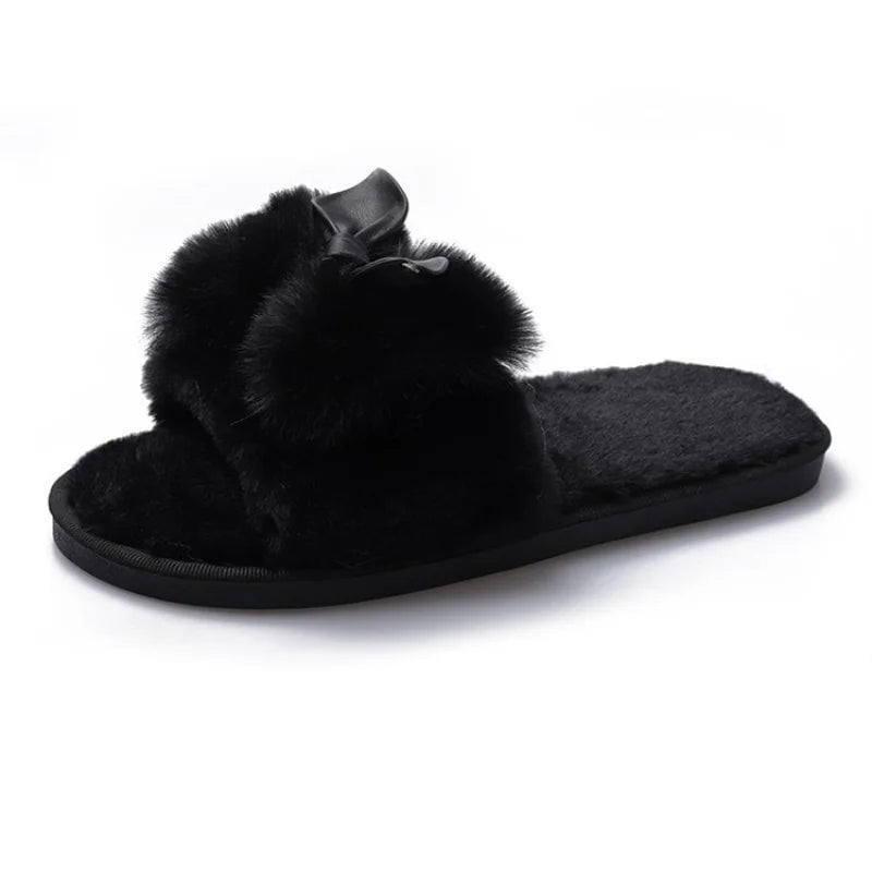 Fashionable Faux Fur House Slippers for Women: Slip-on Flats