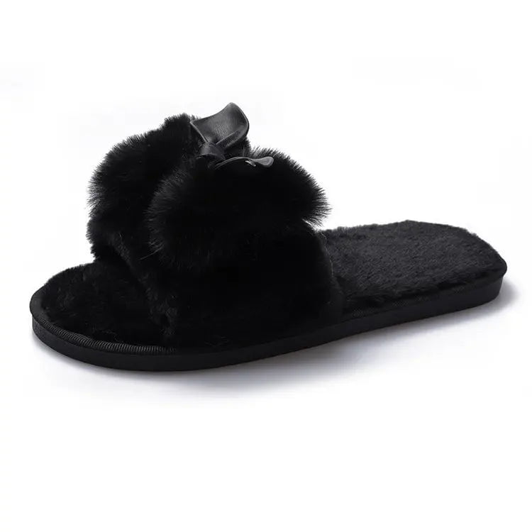 Fashionable Faux Fur House Slippers for Women: Slip-on Flats Black / EU 36-37