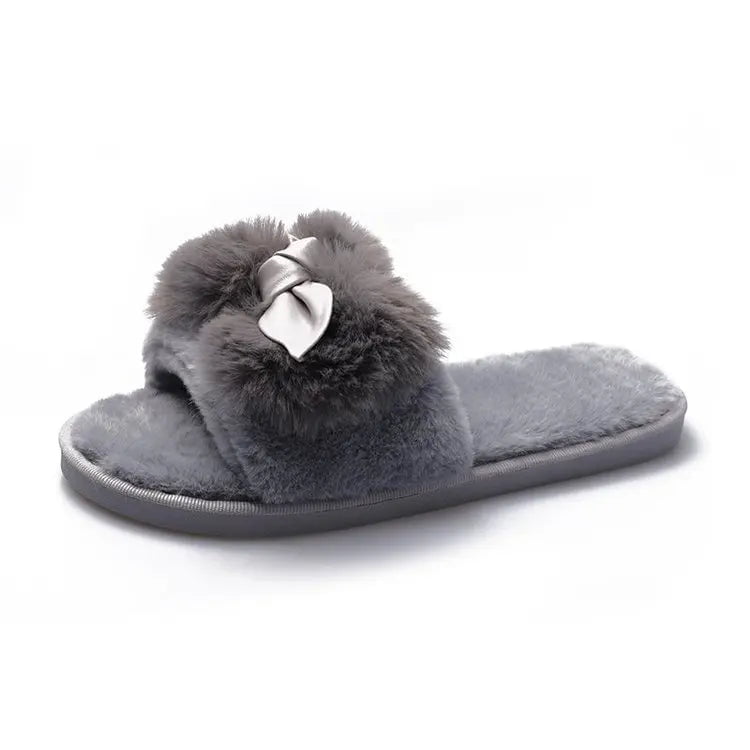 Fashionable Faux Fur House Slippers for Women: Slip-on Flats DarkGray / EU 36-37