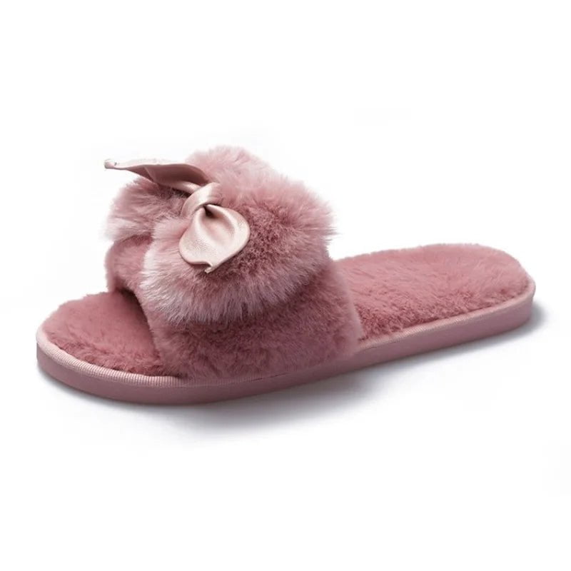 Fashionable Faux Fur House Slippers for Women: Slip-on Flats Red / EU 36-37