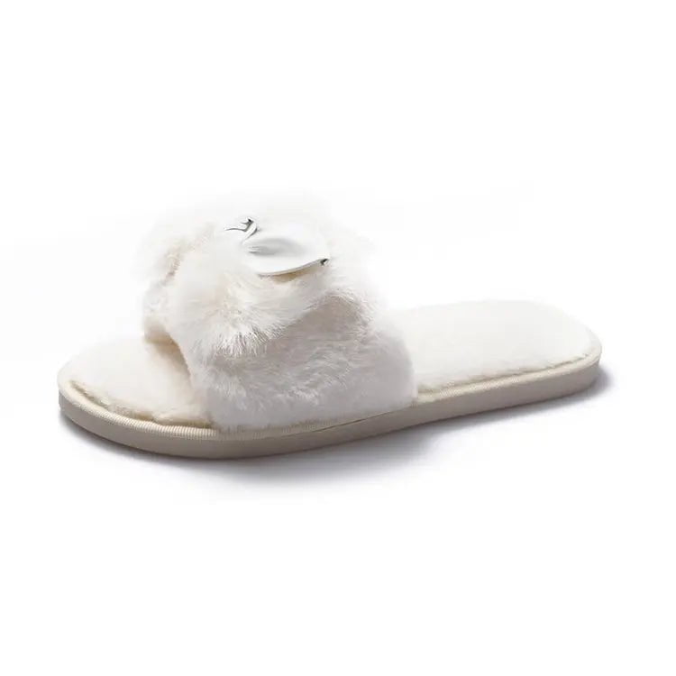 Fashionable Faux Fur House Slippers for Women: Slip-on Flats White / EU 36-37