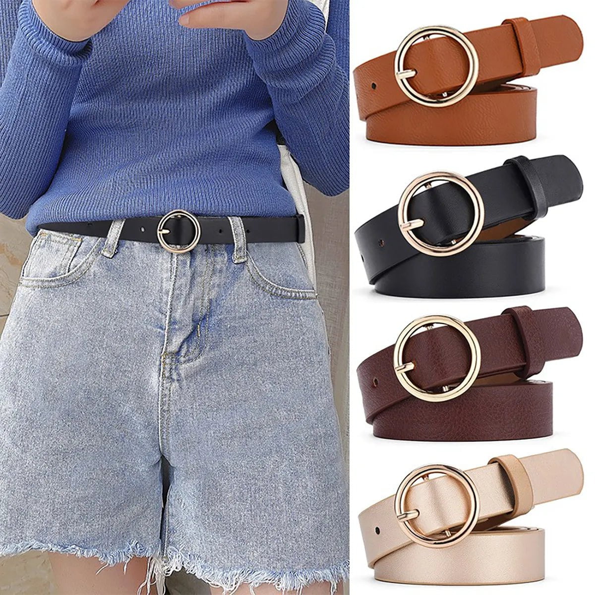 Fashionable Round Buckle Women's Belt