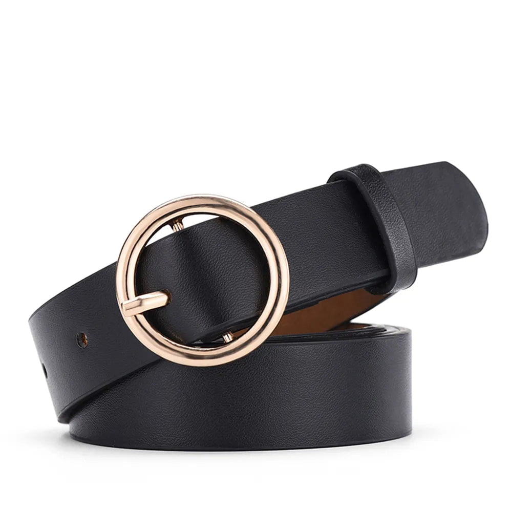 Fashionable Round Buckle Women's Belt black / 105cm