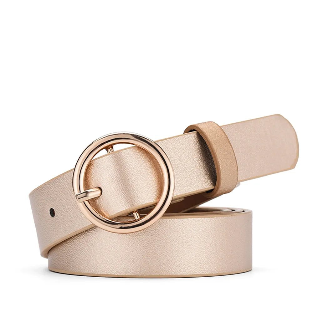 Fashionable Round Buckle Women's Belt champagne / 105cm