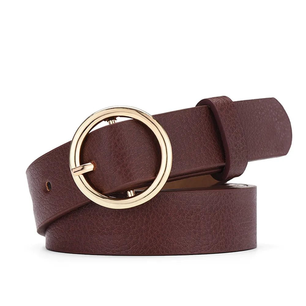 Fashionable Round Buckle Women's Belt Coffee / 105cm