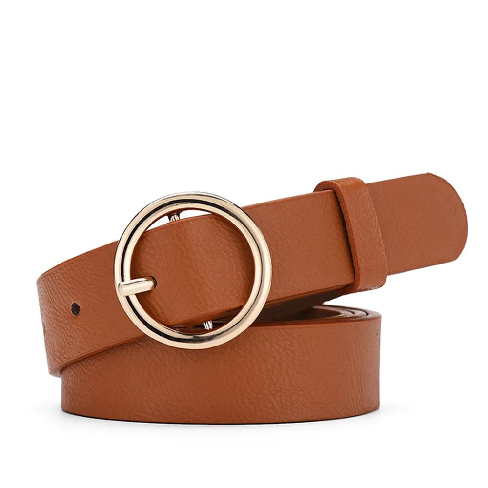 Fashionable Round Buckle Women's Belt khaki / 105cm