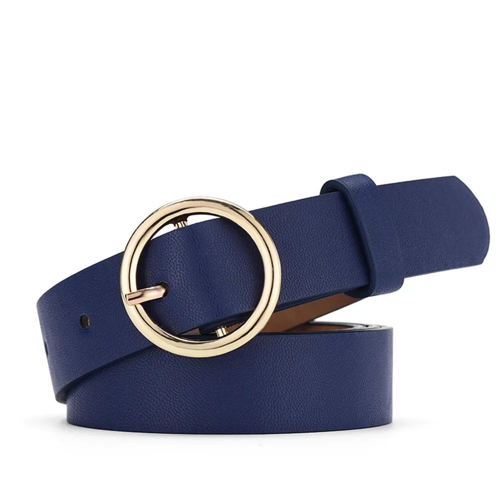 Fashionable Round Buckle Women's Belt Navy Blue / 105cm